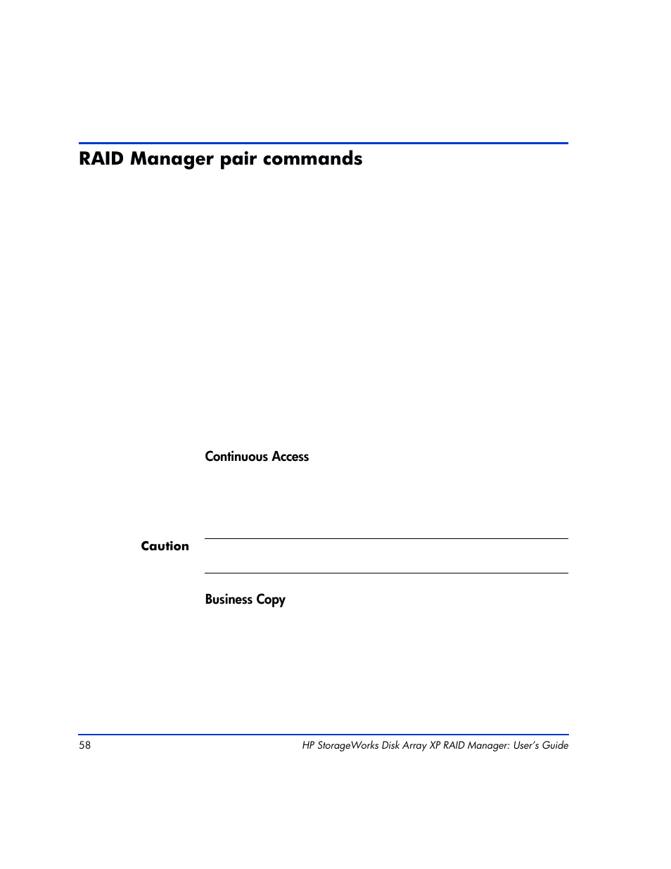 Raid manager pair commands, Raid manager pair commands 58 | HP XP RAID Manager Software User Manual | Page 58 / 416