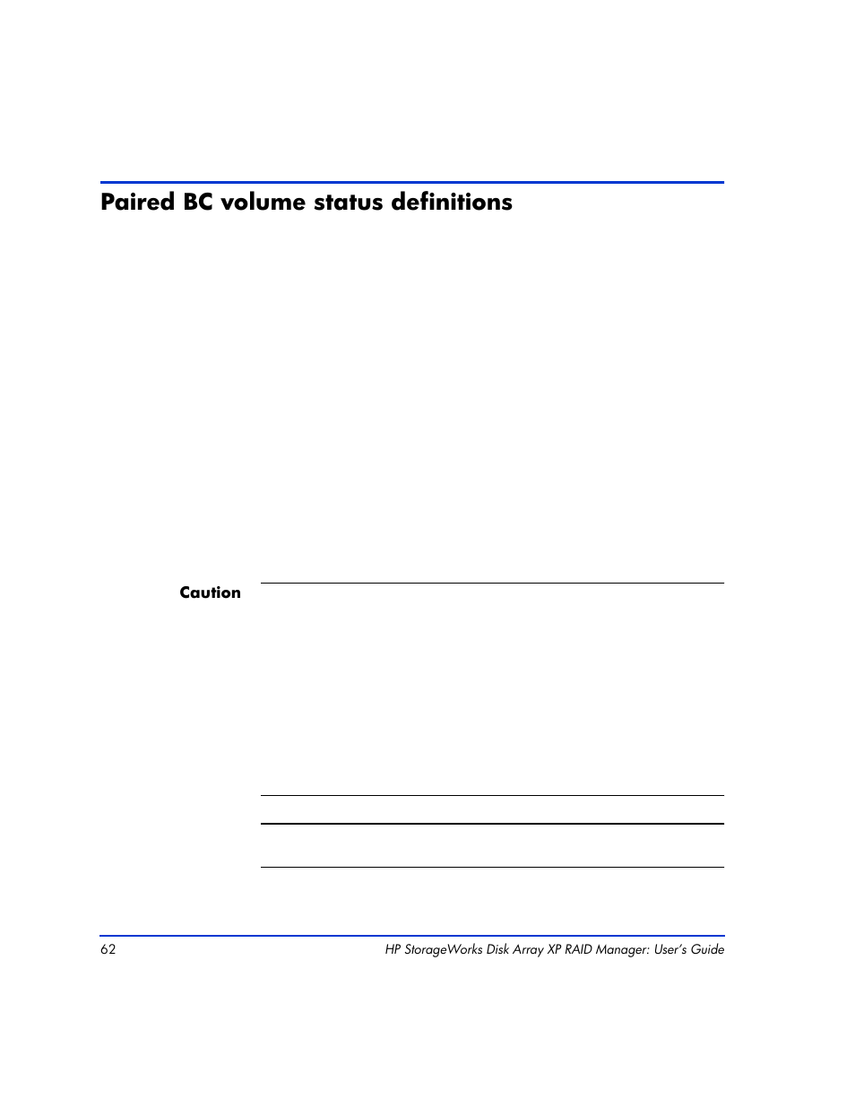 Paired bc volume status definitions, Paired bc volume status definitions 62 | HP XP RAID Manager Software User Manual | Page 62 / 416