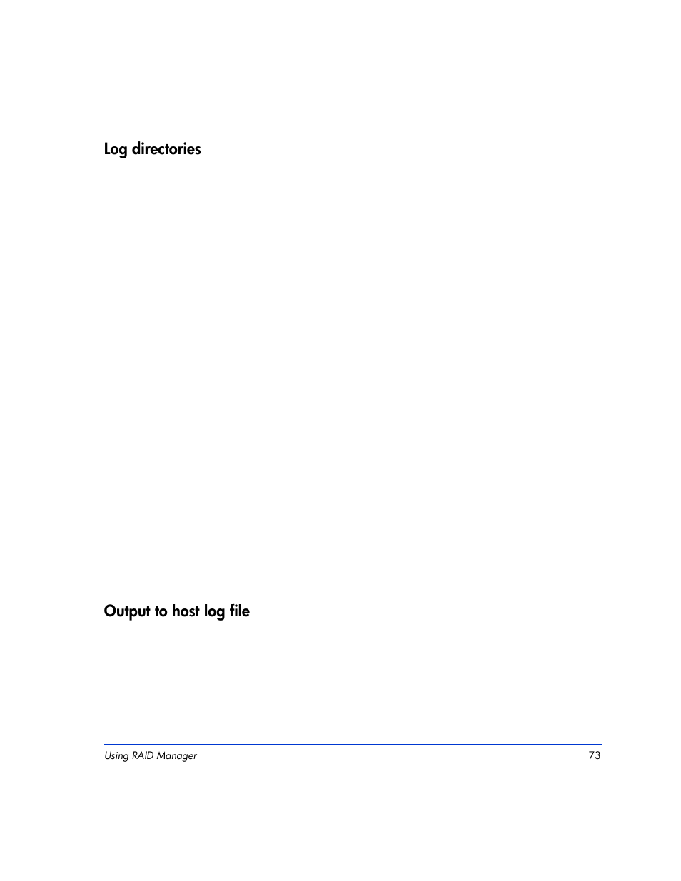 Log directories, Output to host log file, Log directories 73 output to host log file 73 | HP XP RAID Manager Software User Manual | Page 73 / 416