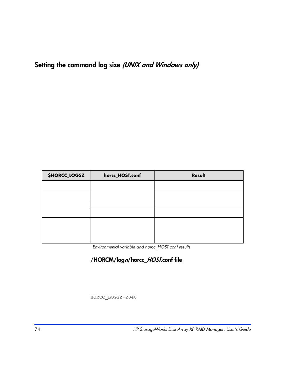 Setting the command log size, Unix and windows only) | HP XP RAID Manager Software User Manual | Page 74 / 416