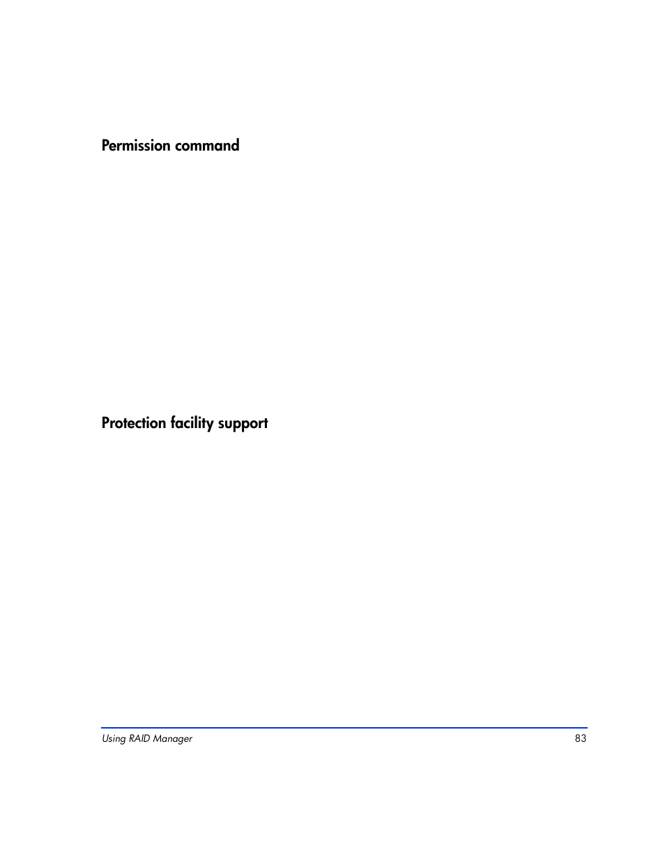 Permission command, Protection facility support | HP XP RAID Manager Software User Manual | Page 83 / 416