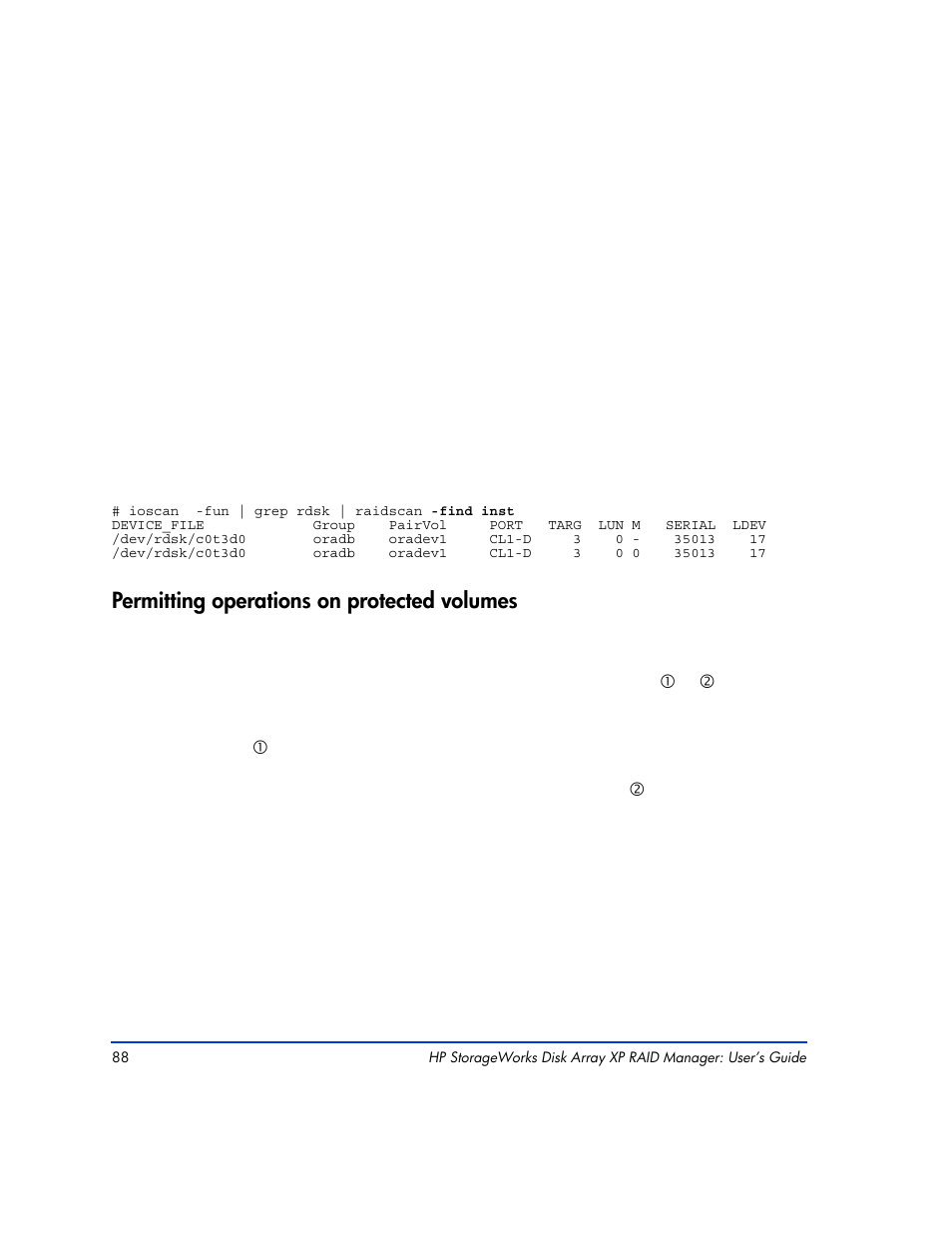 Permitting operations on protected volumes, Permitting operations on protected volumes 88 | HP XP RAID Manager Software User Manual | Page 88 / 416