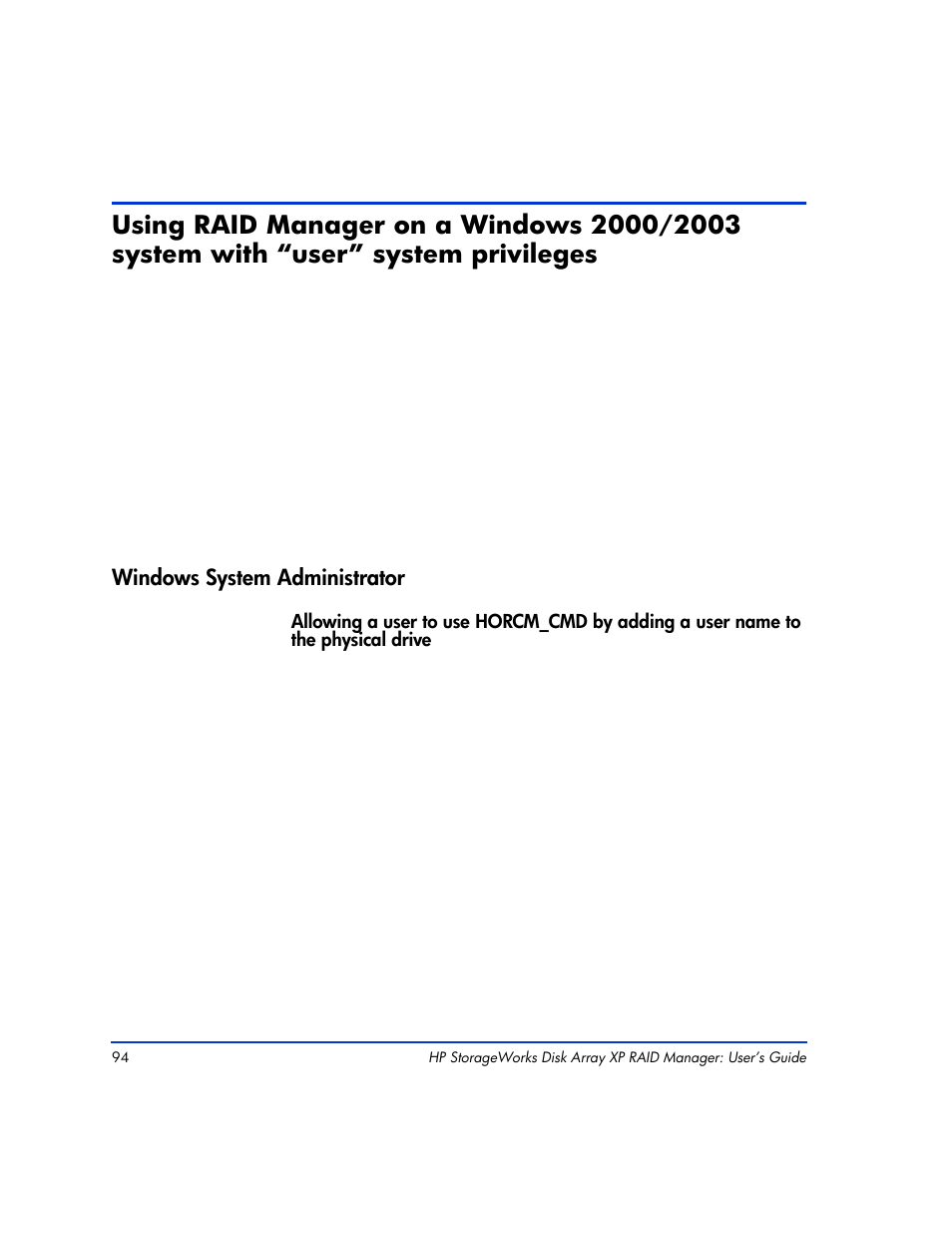 Windows system administrator, Privileges 94, Windows system administrator 94 | HP XP RAID Manager Software User Manual | Page 94 / 416