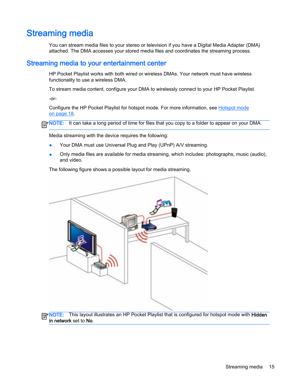 Streaming media, Streaming media to your entertainment center | HP Pocket Playlist User Manual | Page 19 / 33