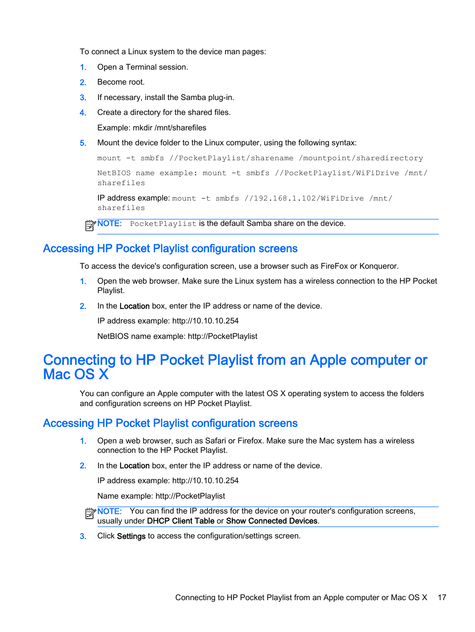 Accessing hp pocket playlist configuration screens | HP Pocket Playlist User Manual | Page 21 / 33