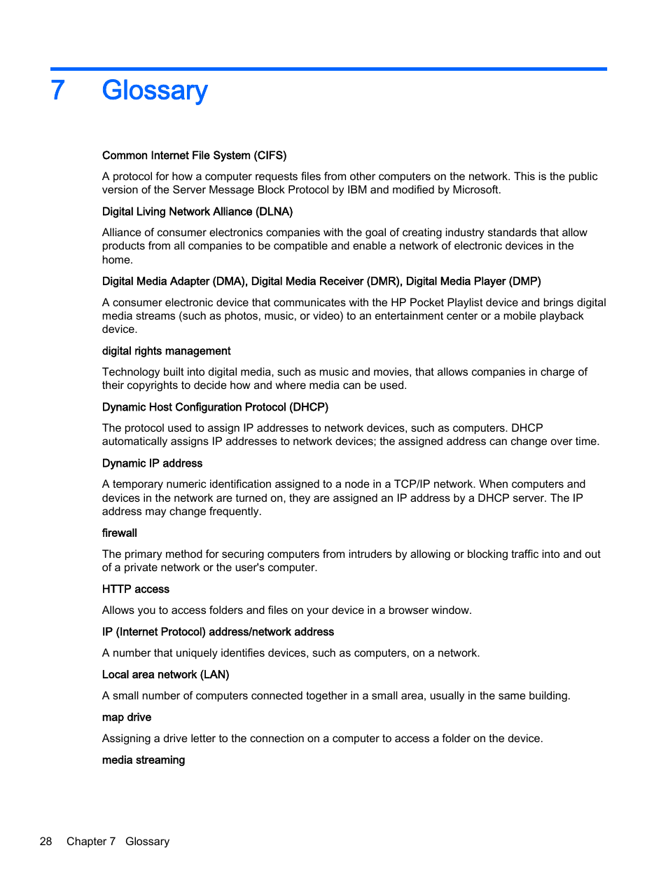 Glossary, 7 glossary, 7glossary | HP Pocket Playlist User Manual | Page 32 / 33