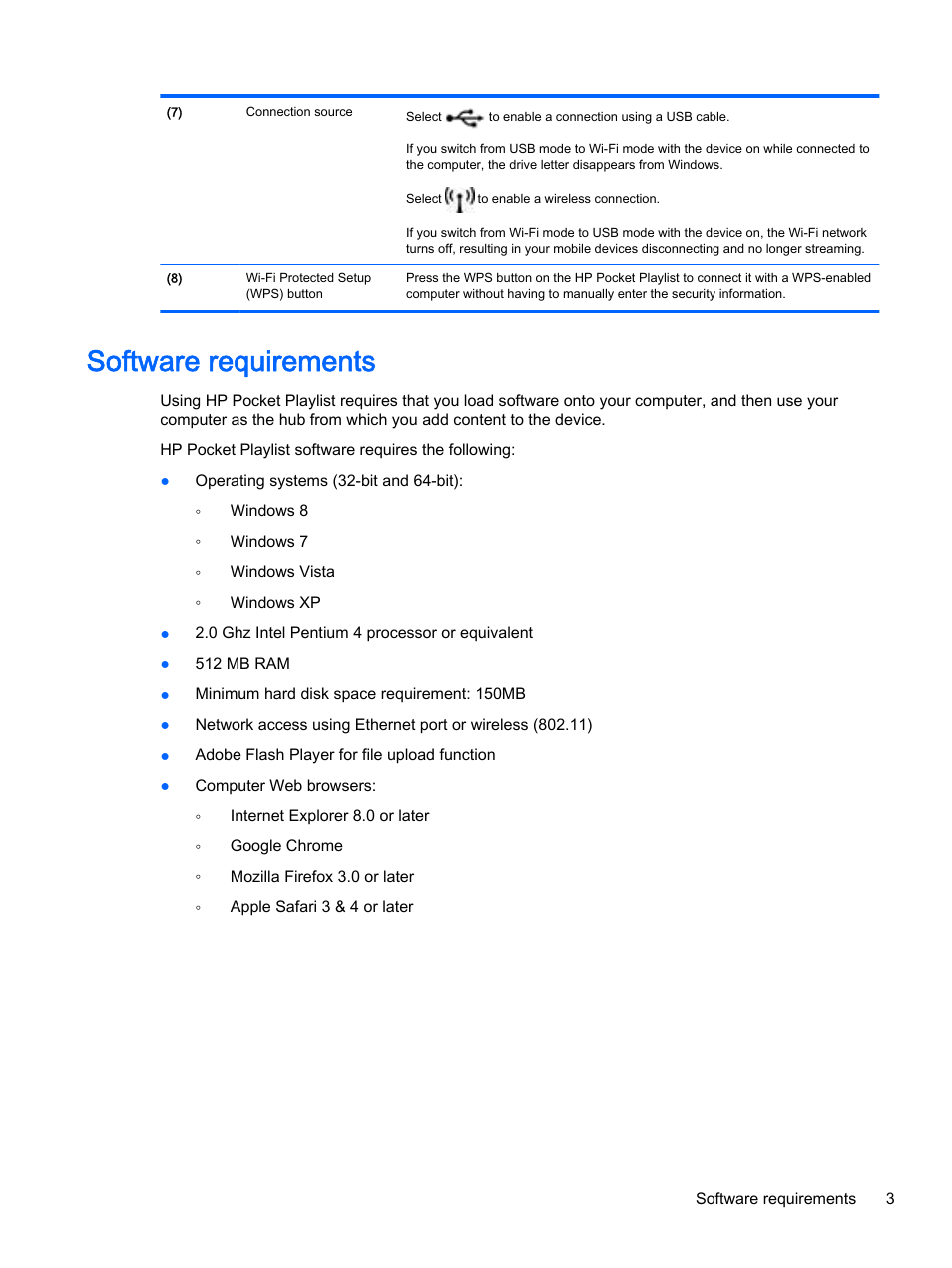 Software requirements | HP Pocket Playlist User Manual | Page 7 / 33