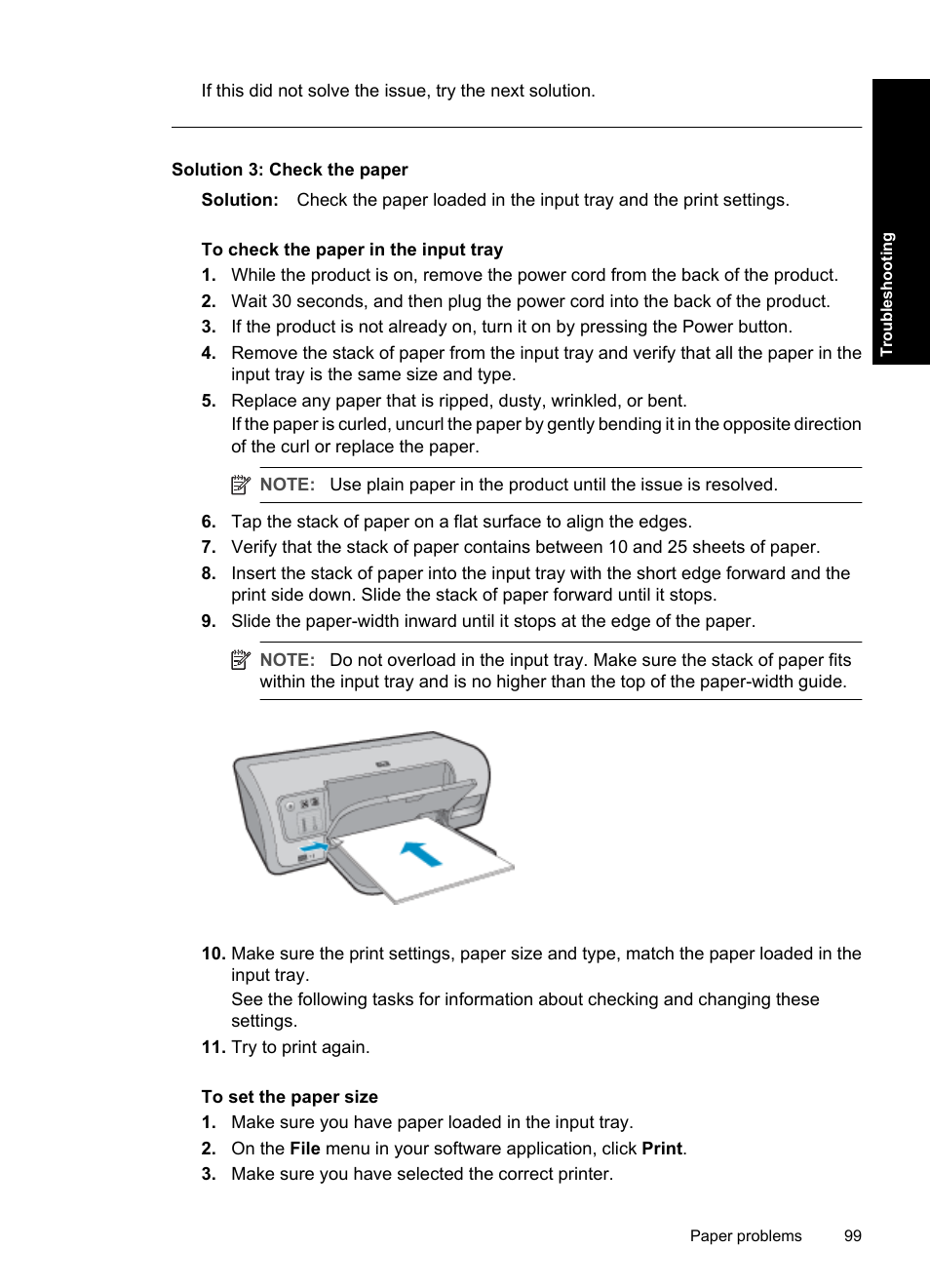 Solution 3: check the paper | HP Deskjet D4363 Printer User Manual | Page 102 / 137