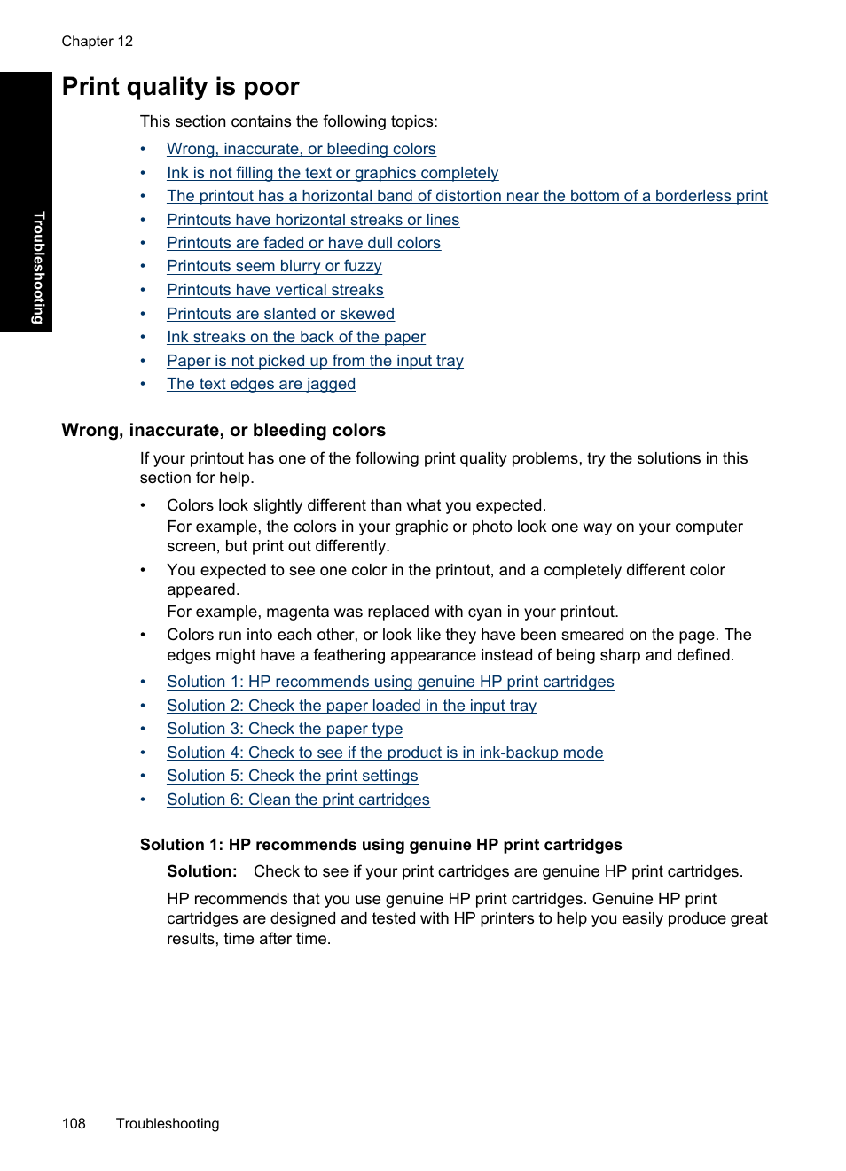 Print quality is poor, Wrong, inaccurate, or bleeding colors | HP Deskjet D4363 Printer User Manual | Page 111 / 137