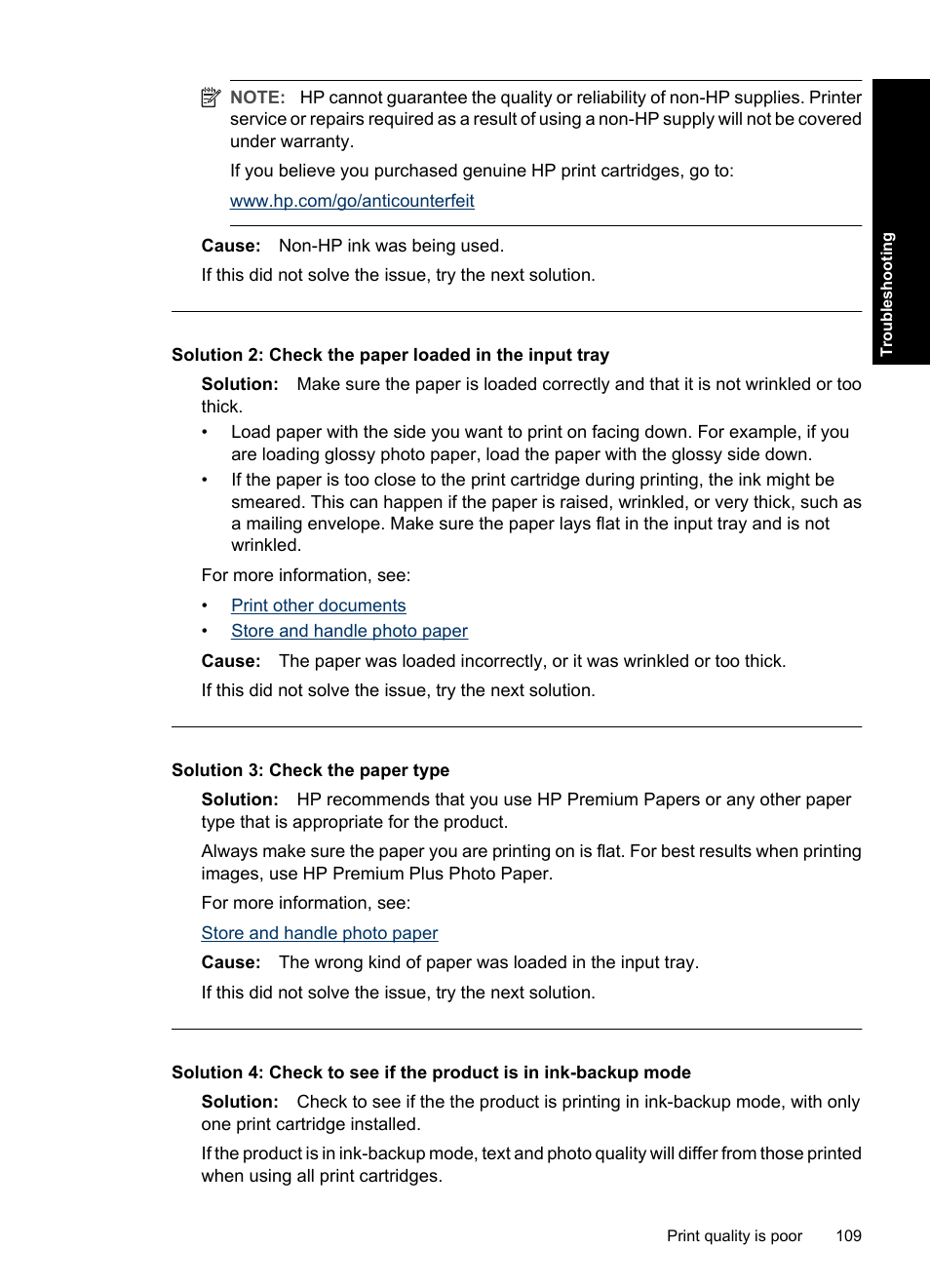 Solution 3: check the paper type | HP Deskjet D4363 Printer User Manual | Page 112 / 137