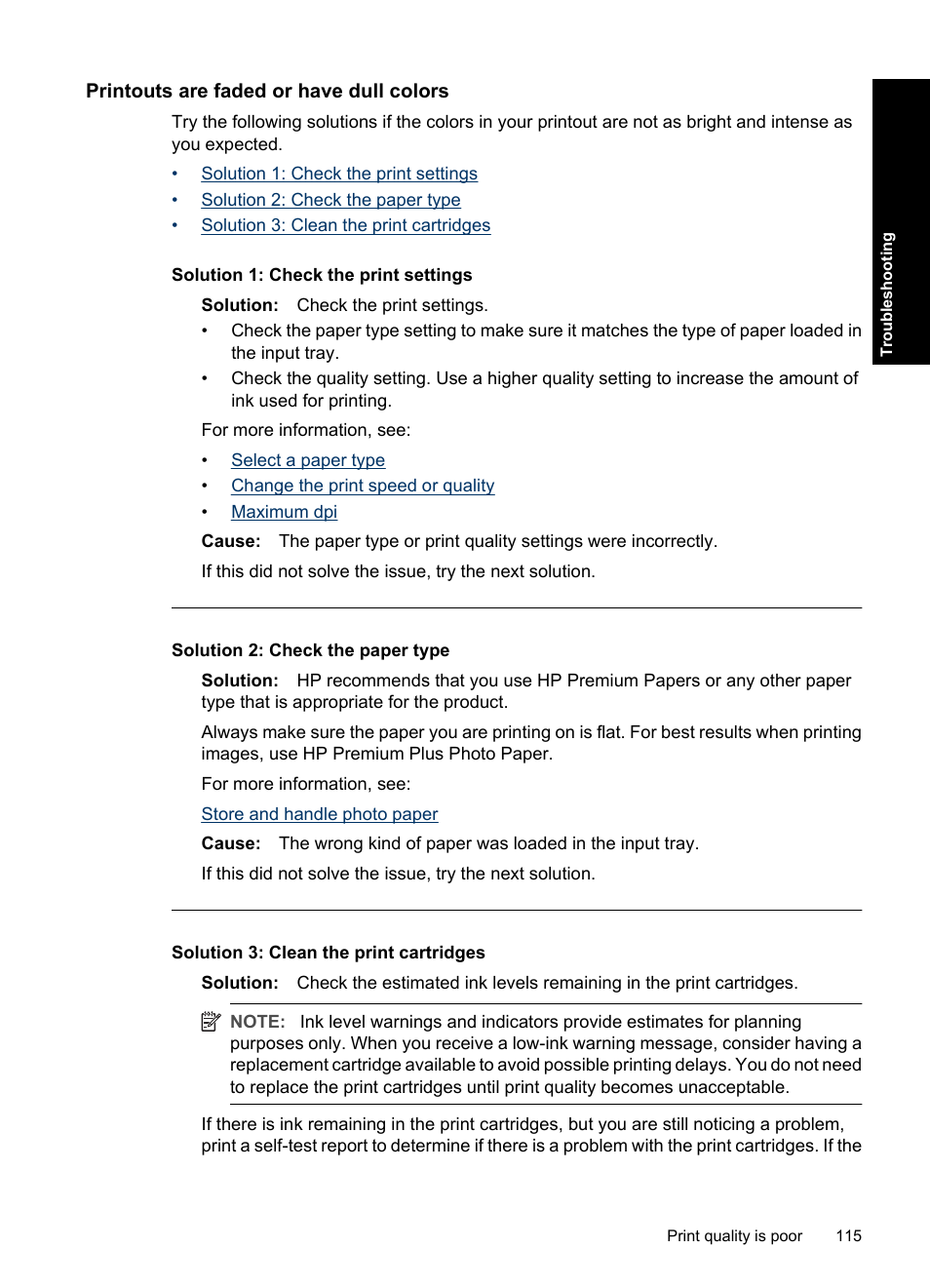 Printouts are faded or have dull colors | HP Deskjet D4363 Printer User Manual | Page 118 / 137