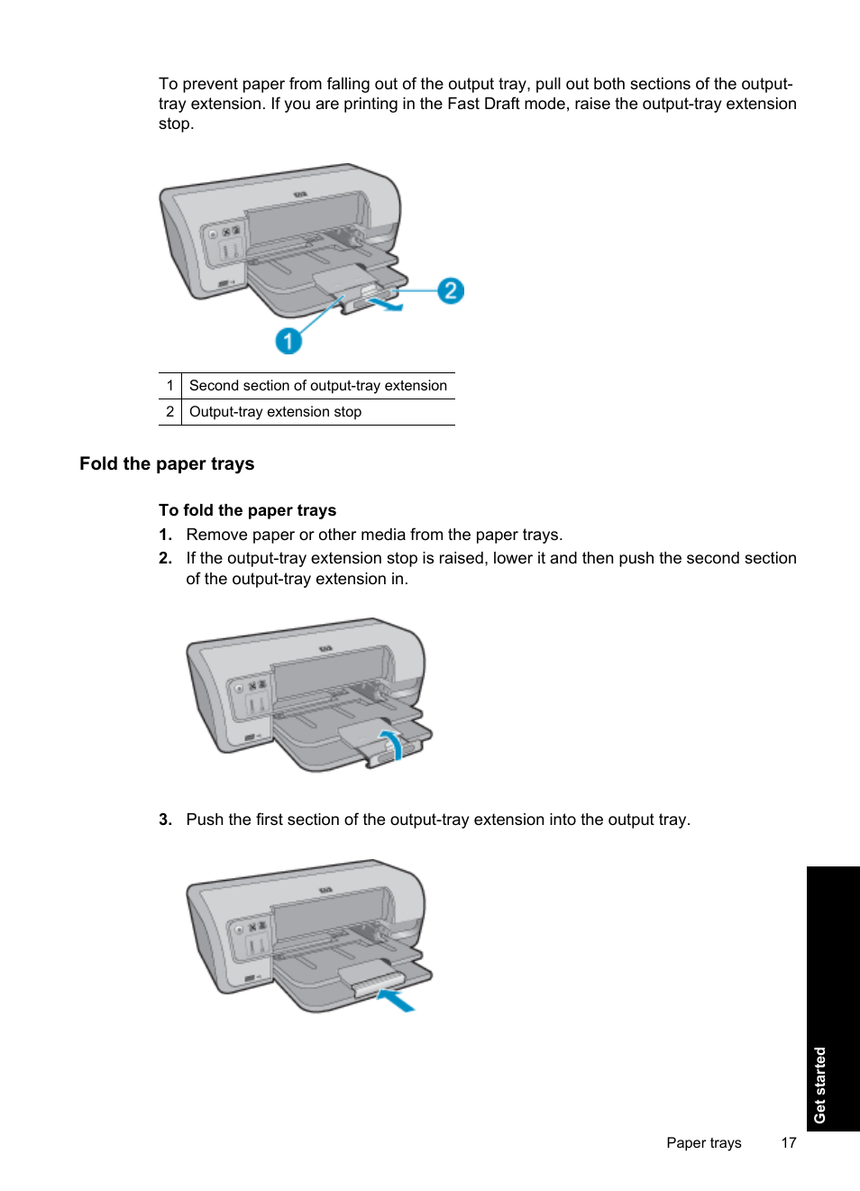 Fold the paper trays | HP Deskjet D4363 Printer User Manual | Page 20 / 137