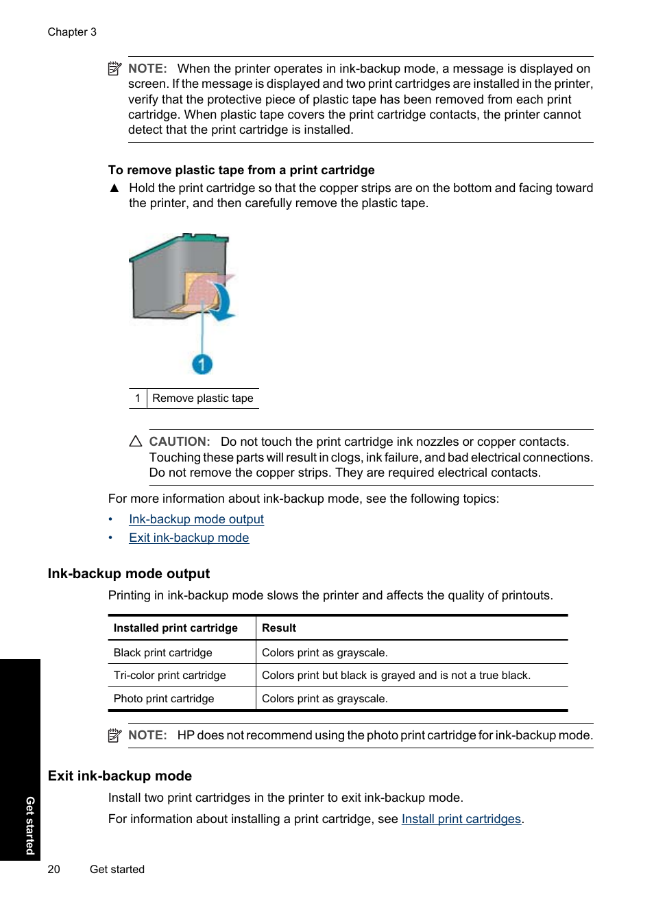 Ink-backup mode output, Exit ink-backup mode | HP Deskjet D4363 Printer User Manual | Page 23 / 137