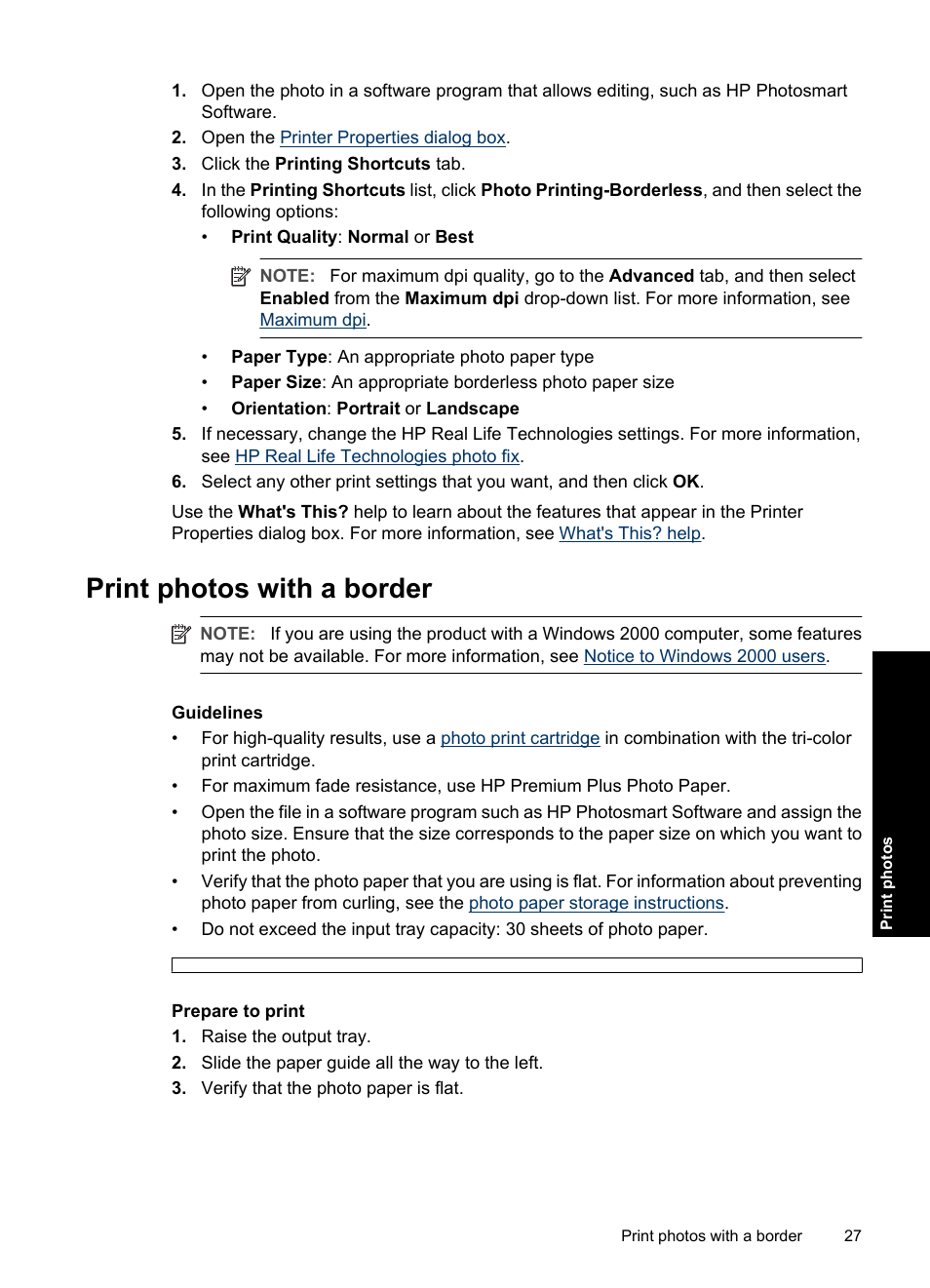 Print photos with a border | HP Deskjet D4363 Printer User Manual | Page 30 / 137