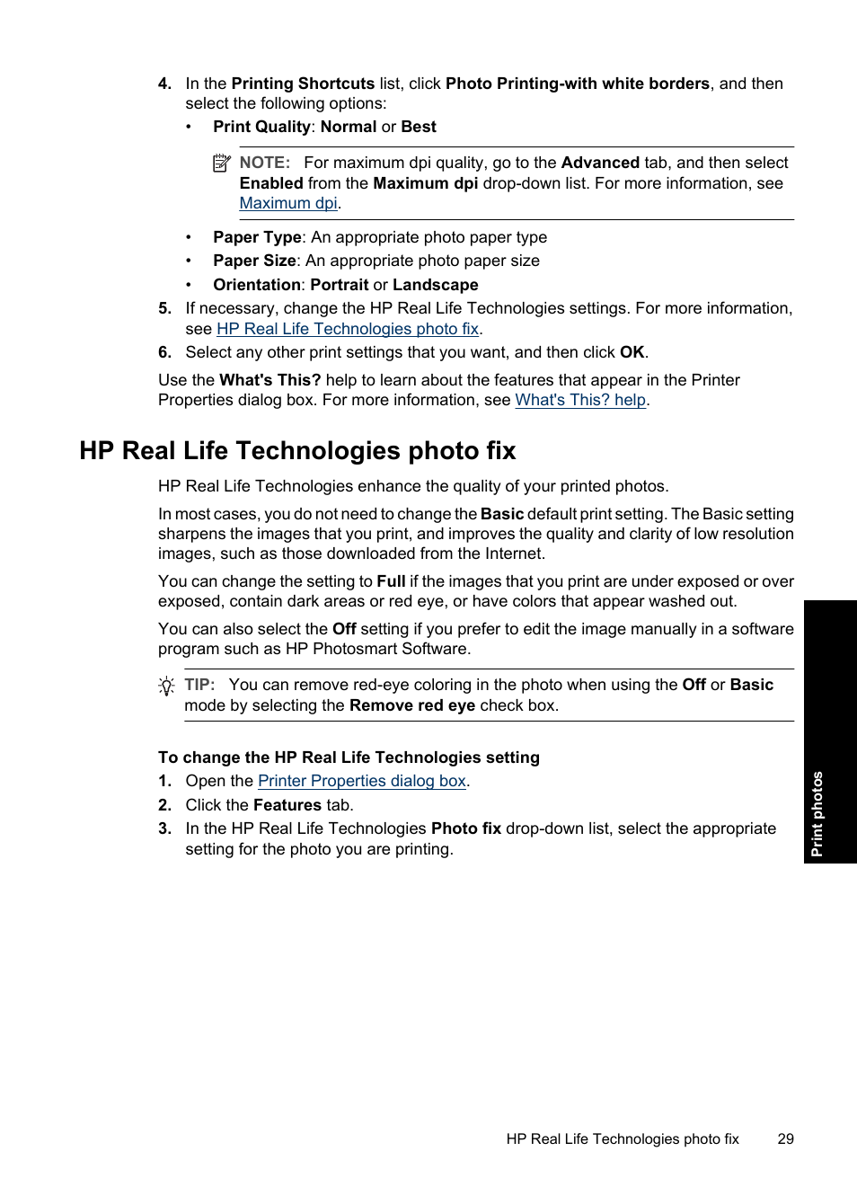 Hp real life technologies photo fix | HP Deskjet D4363 Printer User Manual | Page 32 / 137