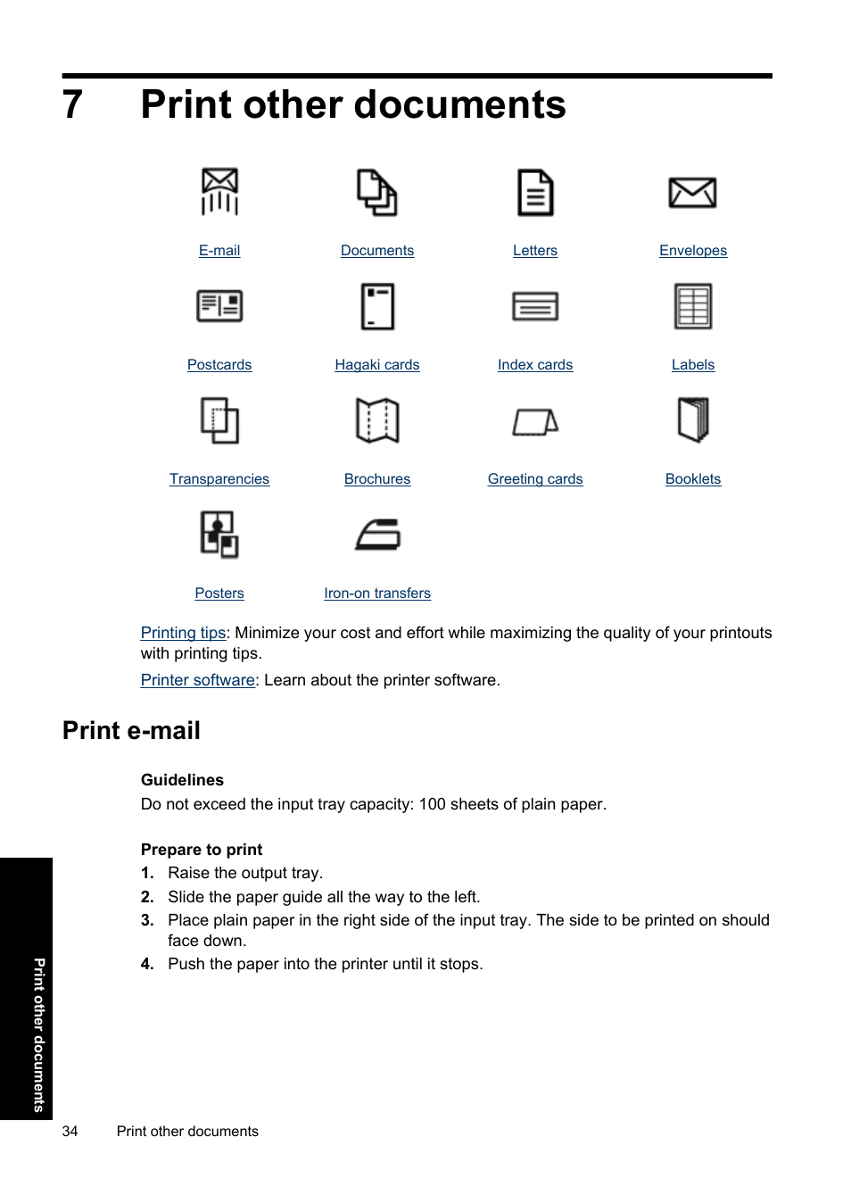 Print other documents, Print e-mail, 7 print other documents | 7print other documents | HP Deskjet D4363 Printer User Manual | Page 37 / 137