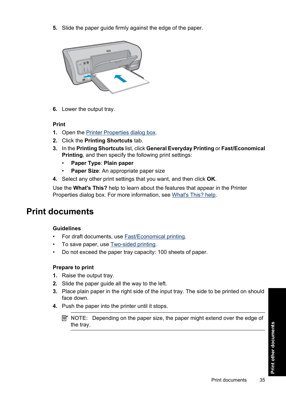 Print documents, Documents | HP Deskjet D4363 Printer User Manual | Page 38 / 137