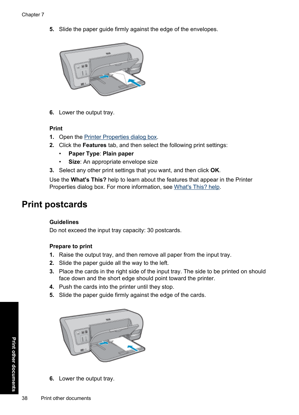 Print postcards, Postcards | HP Deskjet D4363 Printer User Manual | Page 41 / 137