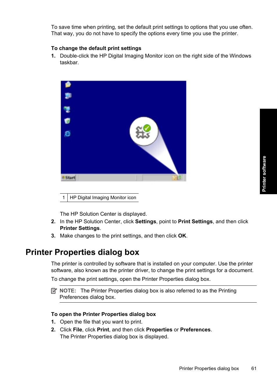 Printer properties dialog box | HP Deskjet D4363 Printer User Manual | Page 64 / 137