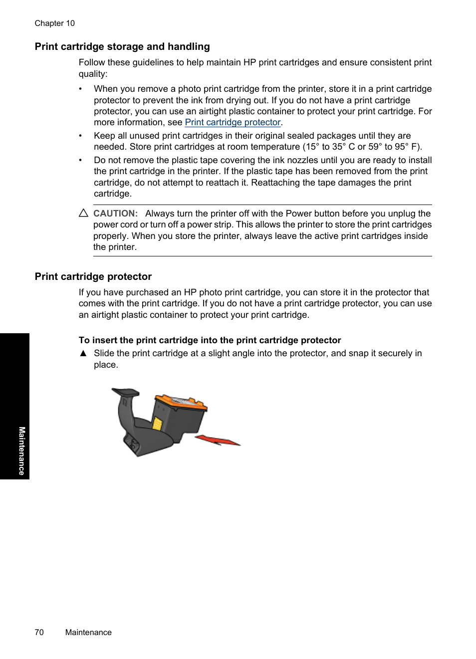 Print cartridge storage and handling, Print cartridge protector | HP Deskjet D4363 Printer User Manual | Page 73 / 137