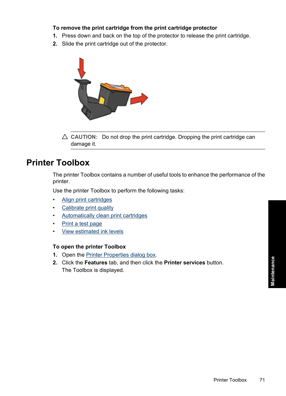 Printer toolbox, Toolbox | HP Deskjet D4363 Printer User Manual | Page 74 / 137