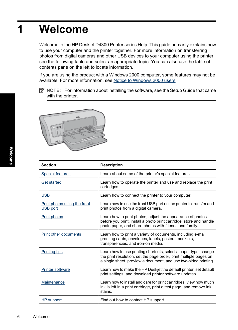 Welcome, 1 welcome, 1welcome | HP Deskjet D4363 Printer User Manual | Page 9 / 137