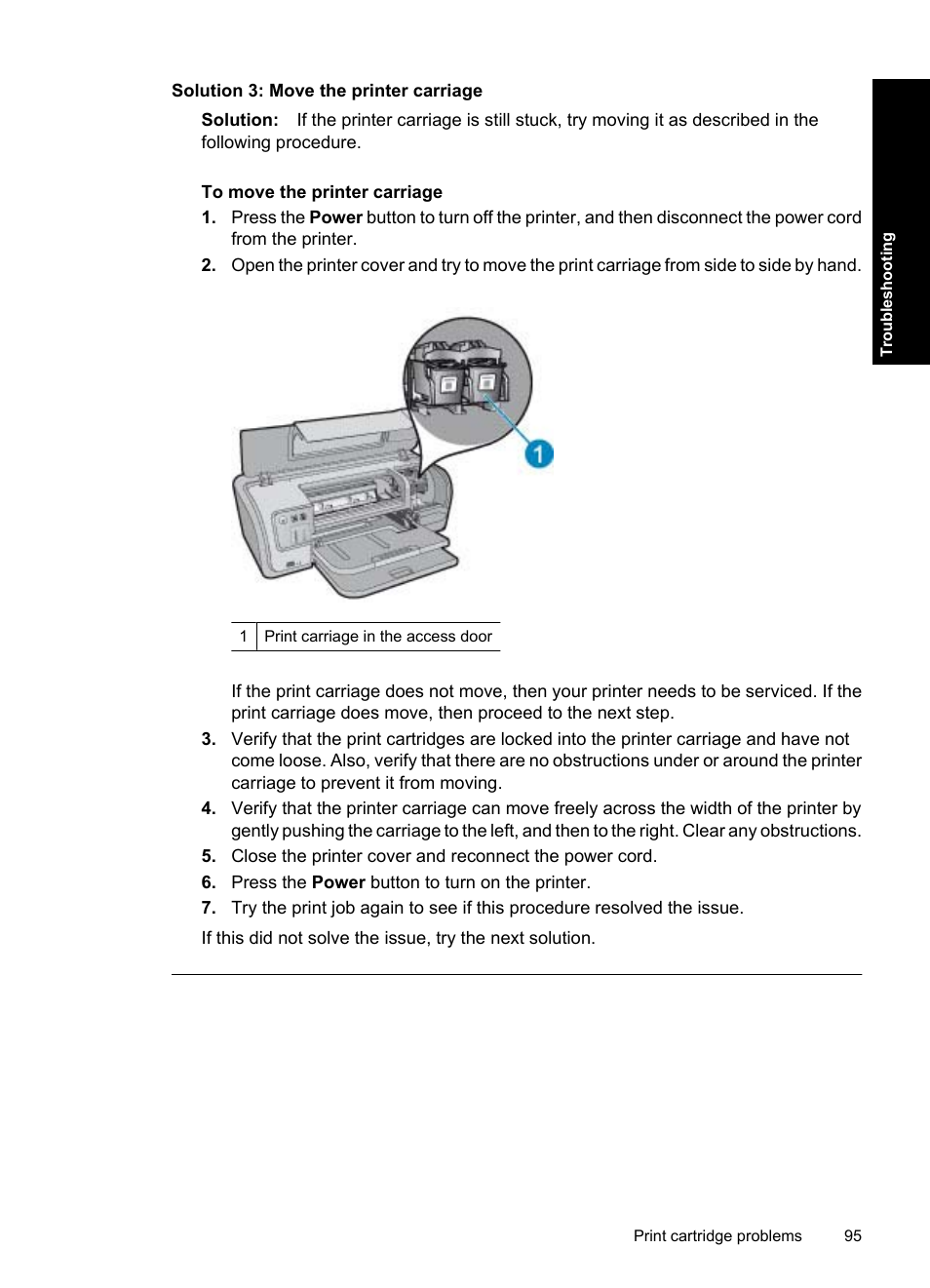 Solution 3: move the printer carriage | HP Deskjet D4363 Printer User Manual | Page 98 / 137