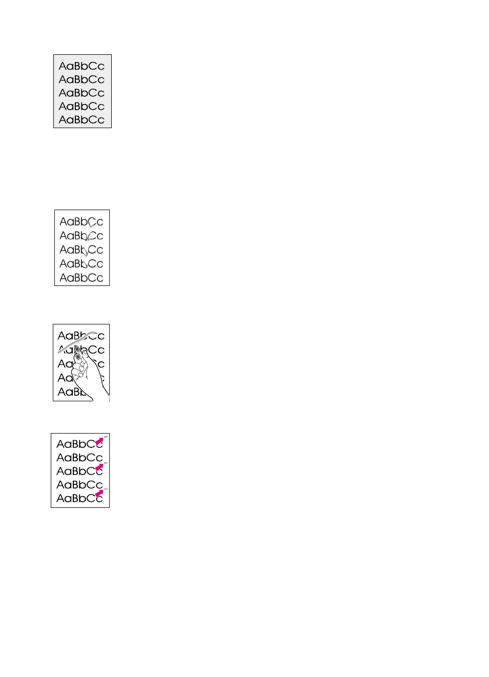 Toner smear, Gray background, Vertical repetitive defects | Loose toner | HP LaserJet 1100 All-in-One Printer series User Manual | Page 87 / 198