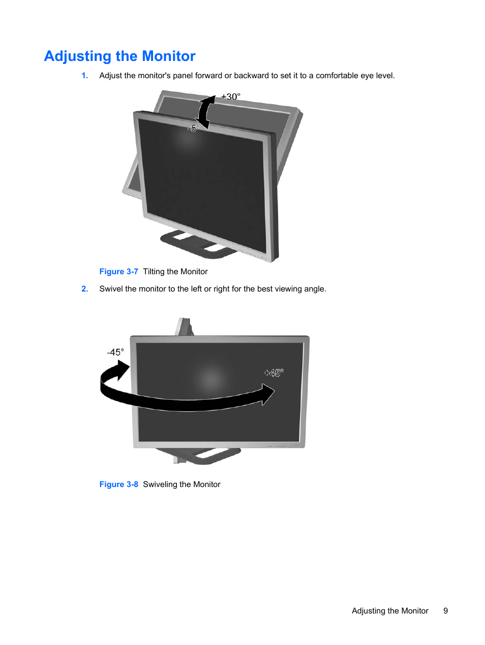 Adjusting the monitor | HP LP3065c 30 inch LCD Monitor User Manual | Page 15 / 33