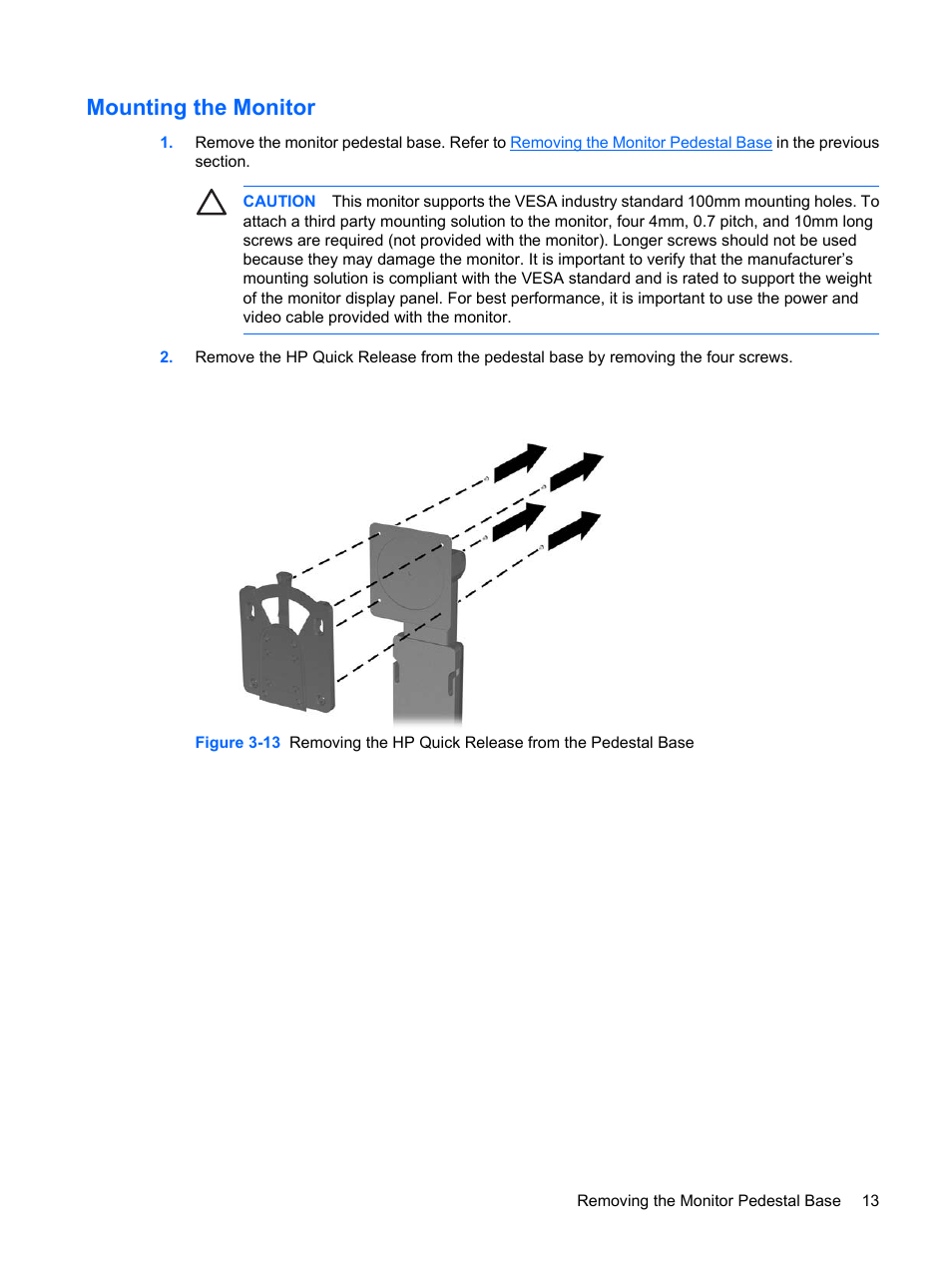 Mounting the monitor | HP LP3065c 30 inch LCD Monitor User Manual | Page 19 / 33