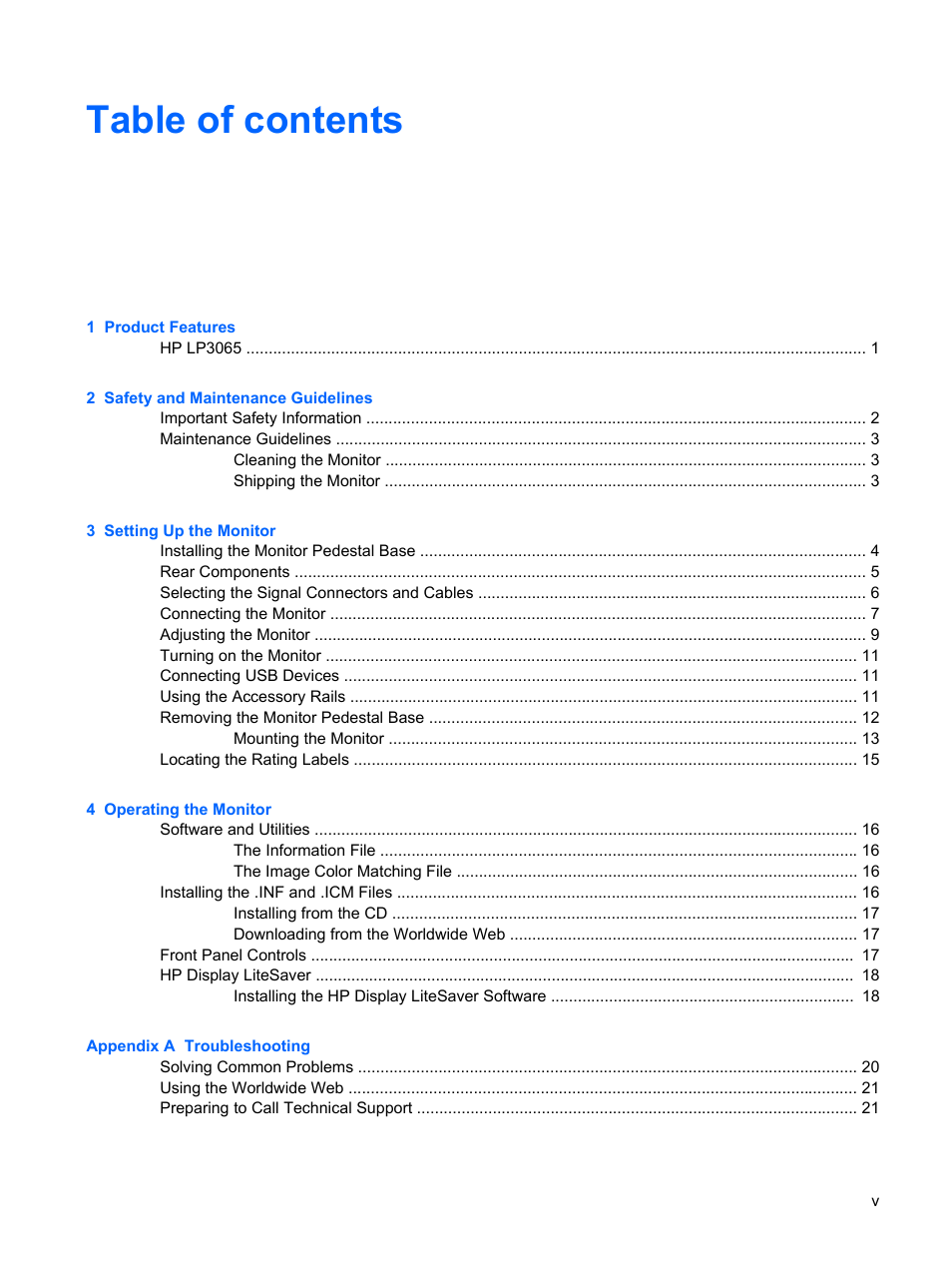 HP LP3065c 30 inch LCD Monitor User Manual | Page 5 / 33