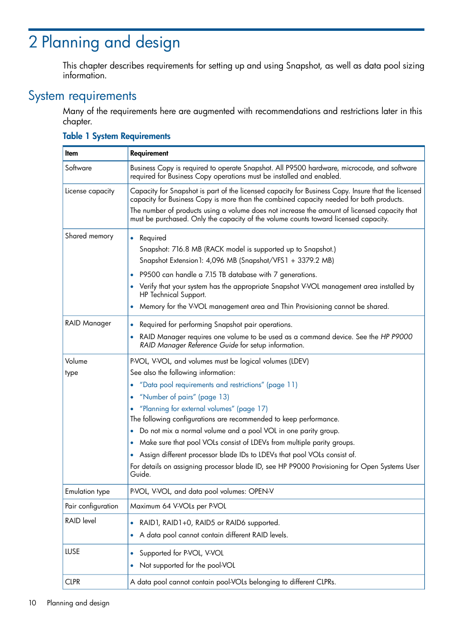 2 planning and design, System requirements | HP XP RAID Manager Software User Manual | Page 10 / 98