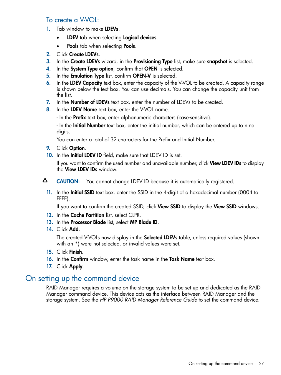 On setting up the command device | HP XP RAID Manager Software User Manual | Page 27 / 98