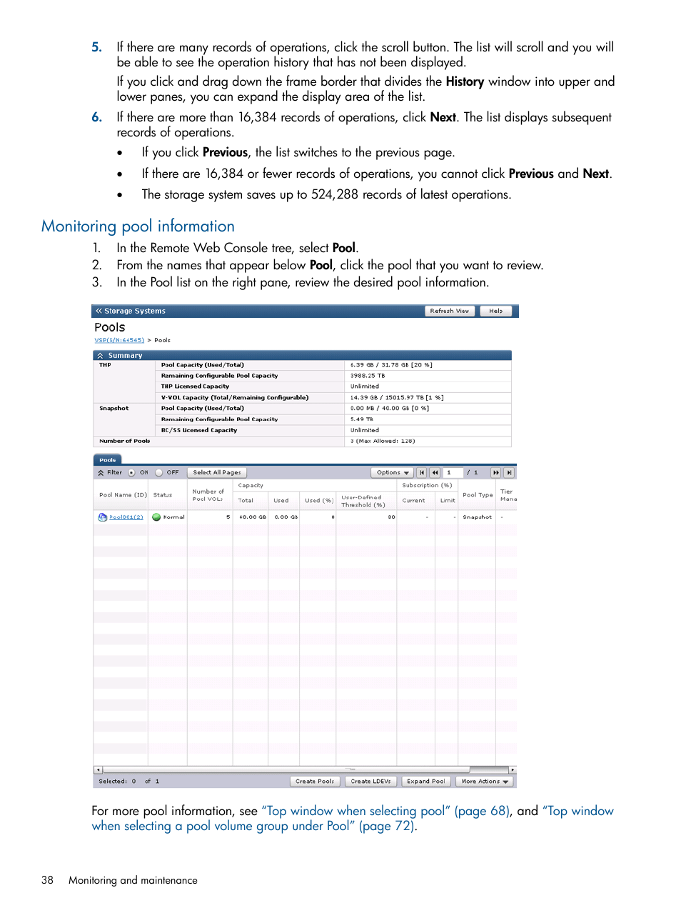 Monitoring pool information | HP XP RAID Manager Software User Manual | Page 38 / 98