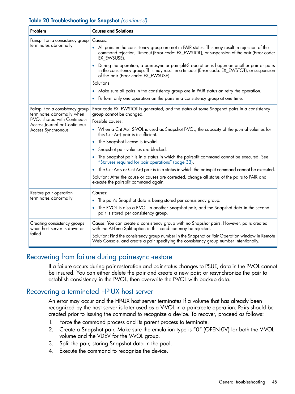 Recovering from failure during pairresync -restore, Recovering a terminated hp-ux host server | HP XP RAID Manager Software User Manual | Page 45 / 98