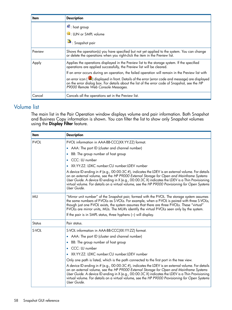 Volume list | HP XP RAID Manager Software User Manual | Page 58 / 98