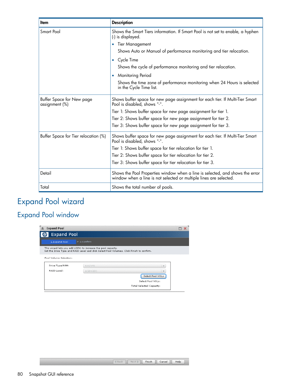 Expand pool wizard, Expand pool window | HP XP RAID Manager Software User Manual | Page 80 / 98