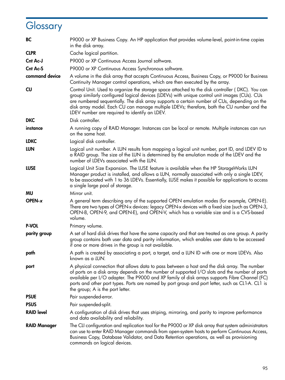 Glossary | HP XP RAID Manager Software User Manual | Page 95 / 98