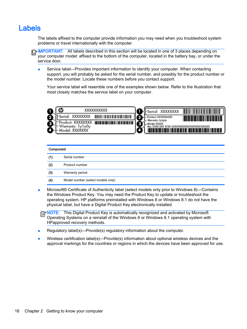 Labels | HP ENVY 15t-k000 CTO Notebook PC User Manual | Page 30 / 93