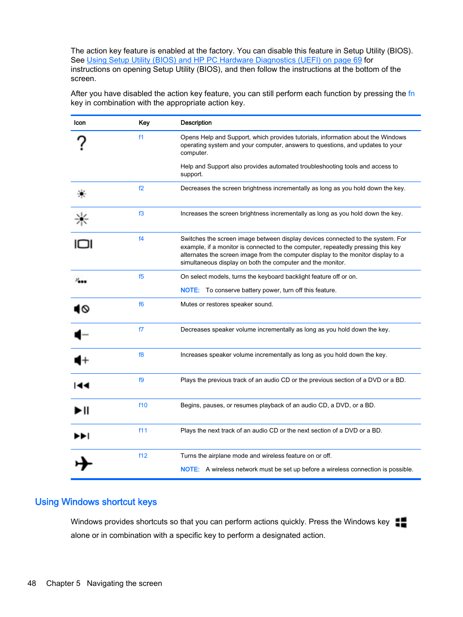 Using windows shortcut keys | HP ENVY 15t-k000 CTO Notebook PC User Manual | Page 60 / 93