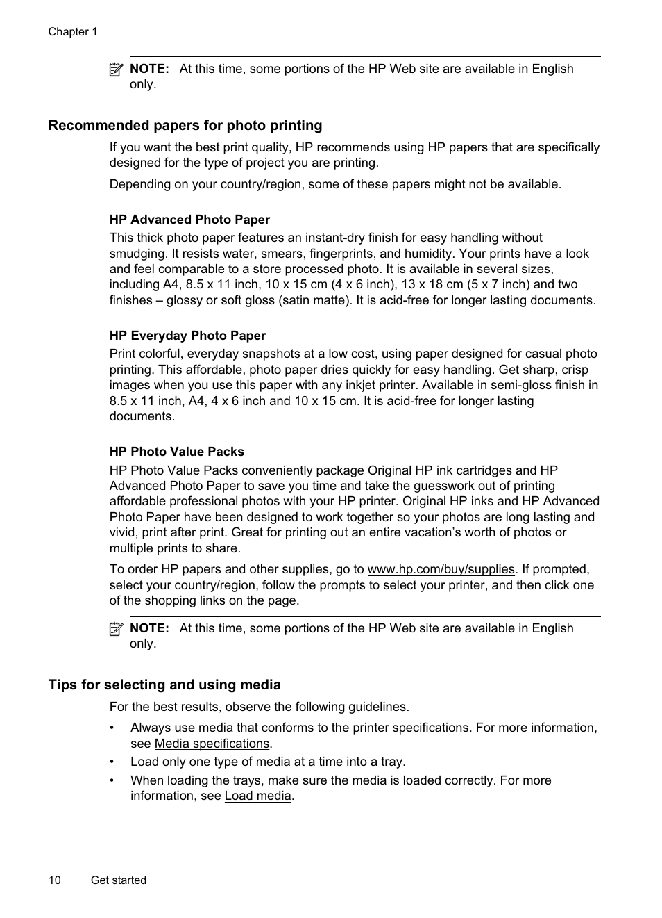 Recommended papers for photo printing, Tips for selecting and using media | HP Officejet Pro 8000 - A811 User Manual | Page 14 / 110