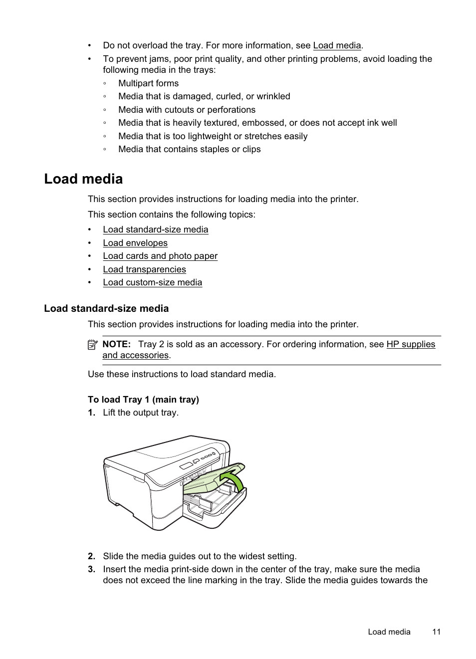 Load media, Load standard-size media | HP Officejet Pro 8000 - A811 User Manual | Page 15 / 110