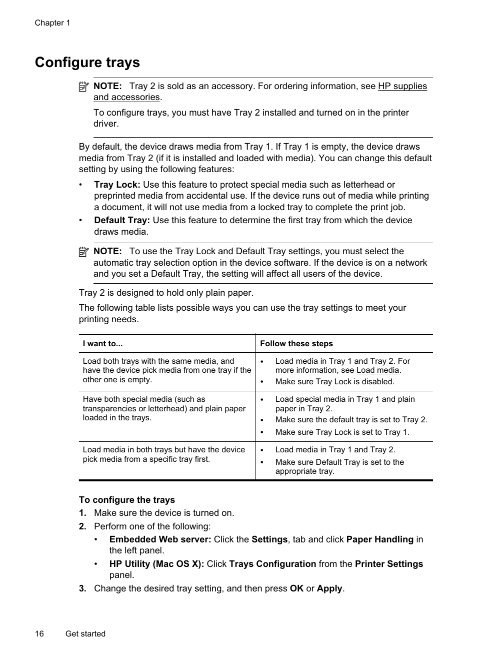 Configure trays | HP Officejet Pro 8000 - A811 User Manual | Page 20 / 110