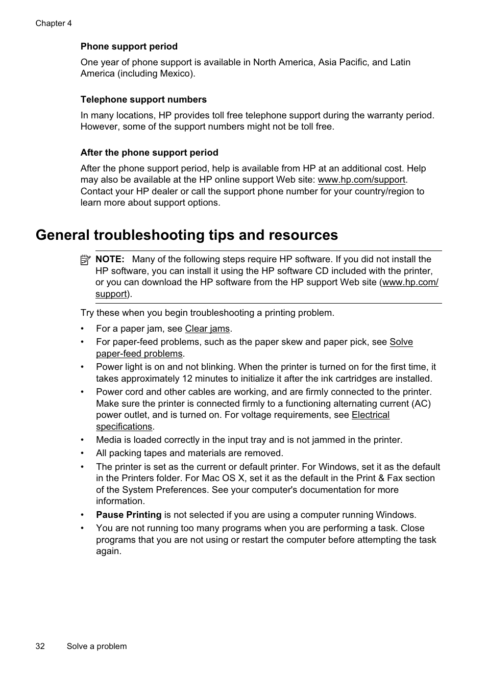 Phone support period, Telephone support numbers, After the phone support period | General troubleshooting tips and resources | HP Officejet Pro 8000 - A811 User Manual | Page 36 / 110