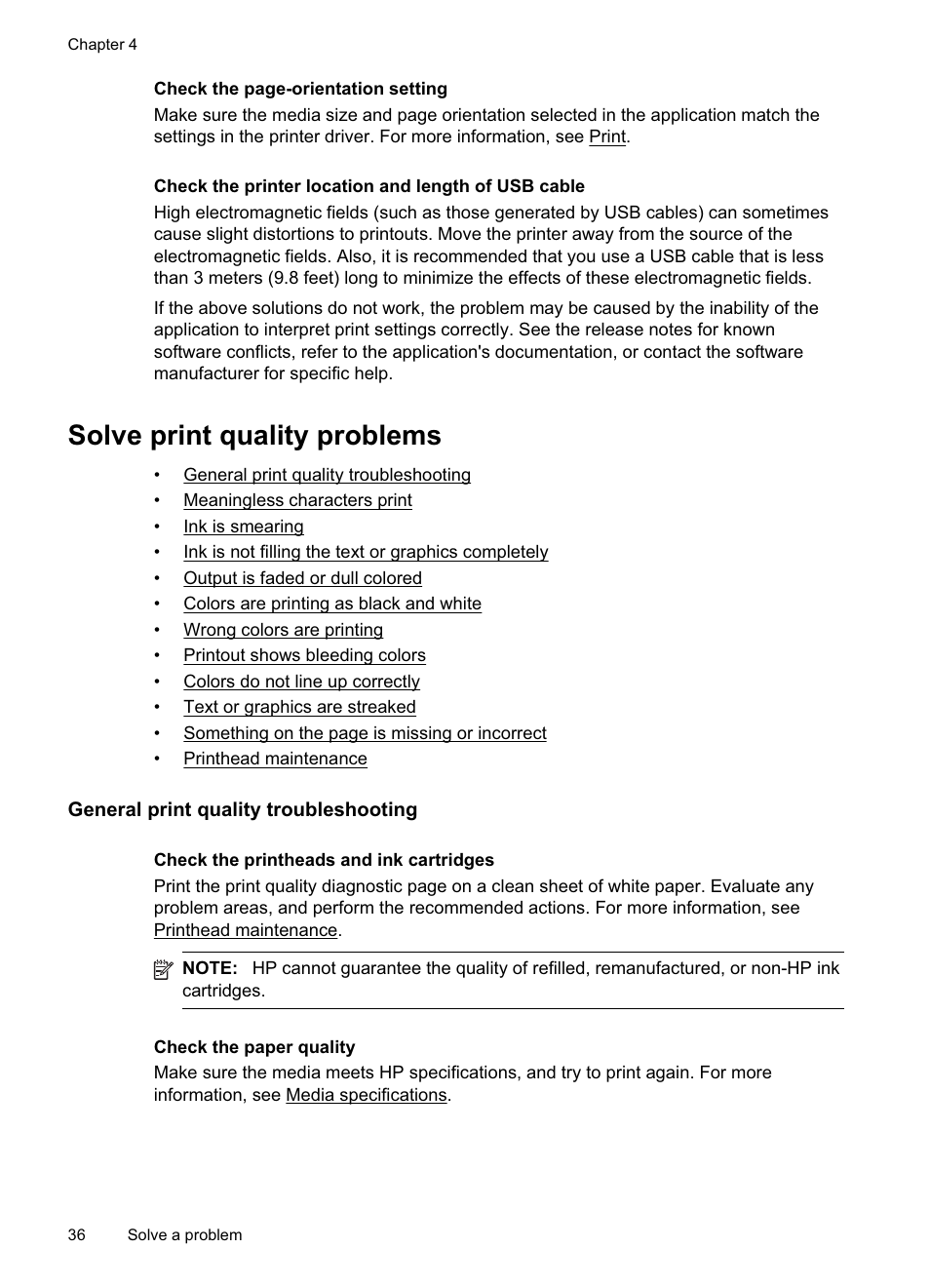 Solve print quality problems, General print quality troubleshooting | HP Officejet Pro 8000 - A811 User Manual | Page 40 / 110