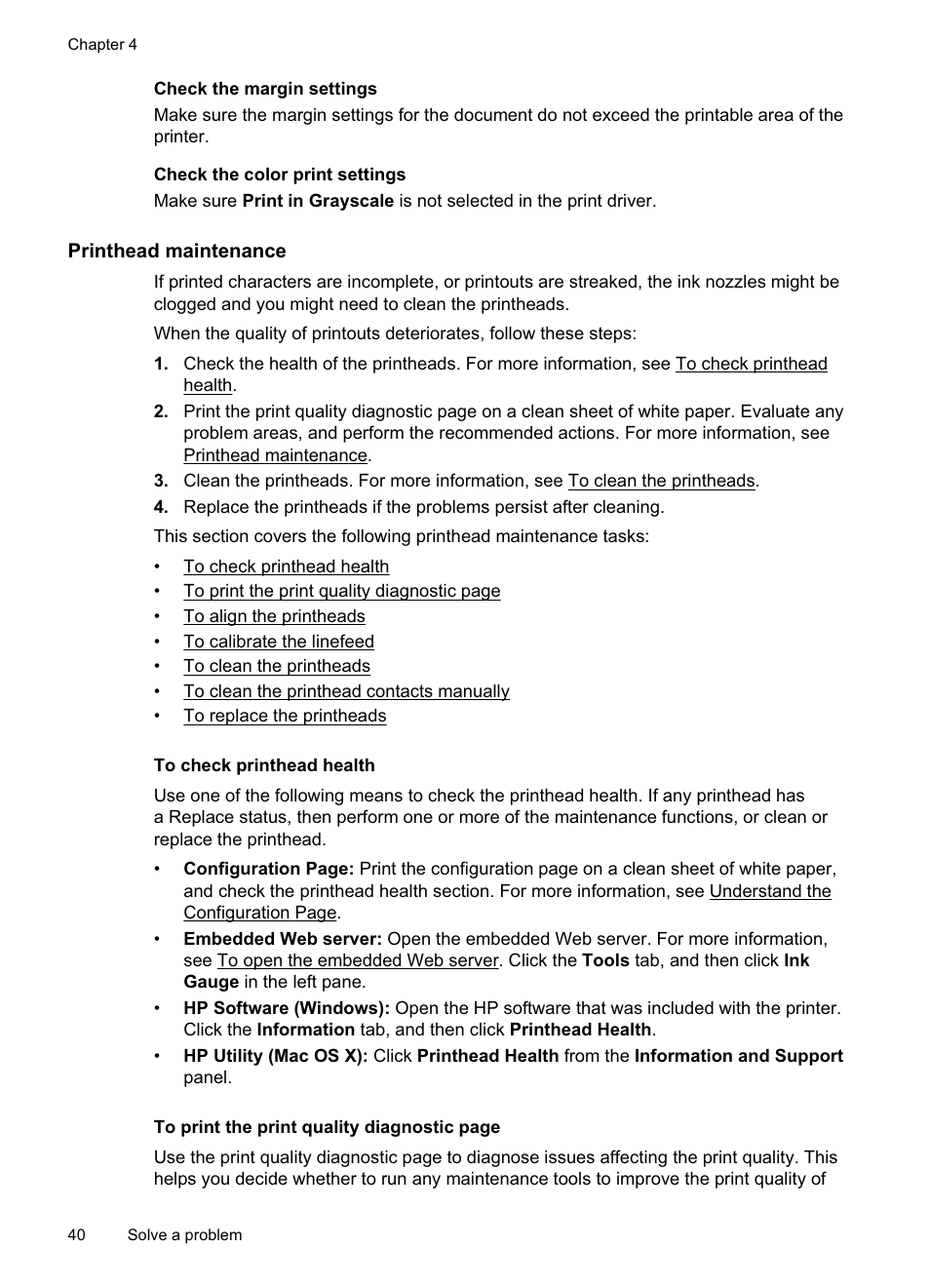 Printhead maintenance, To check printhead health | HP Officejet Pro 8000 - A811 User Manual | Page 44 / 110