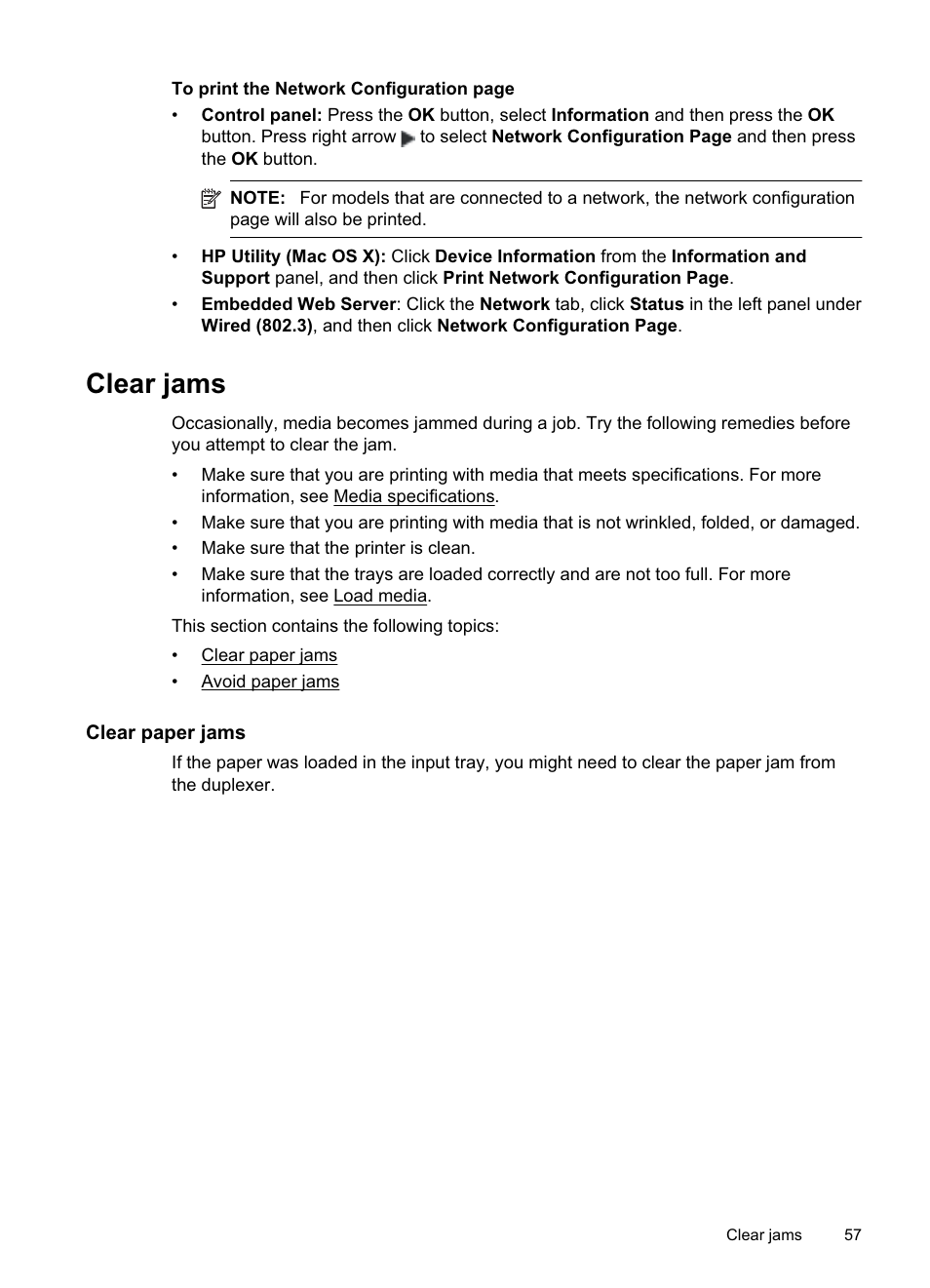 Clear jams, Clear paper jams, Clear paper jams avoid paper jams | HP Officejet Pro 8000 - A811 User Manual | Page 61 / 110