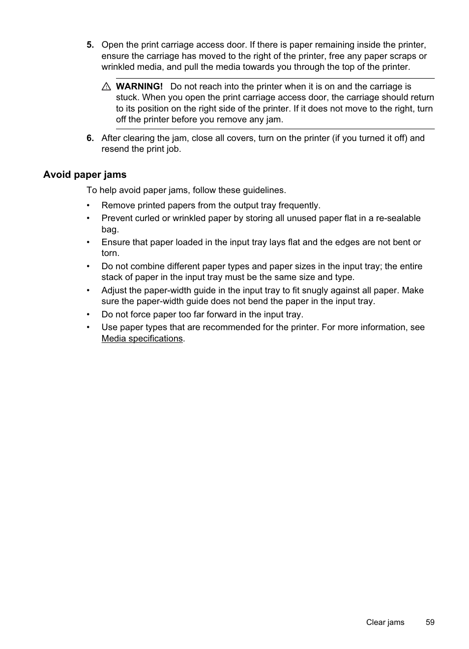 Avoid paper jams | HP Officejet Pro 8000 - A811 User Manual | Page 63 / 110