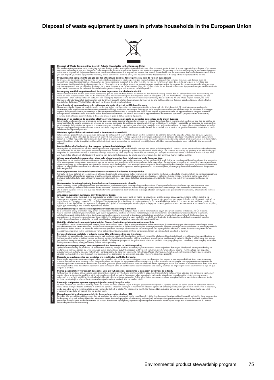Environmental product stewardship program 75 | HP Officejet Pro 8000 - A811 User Manual | Page 79 / 110