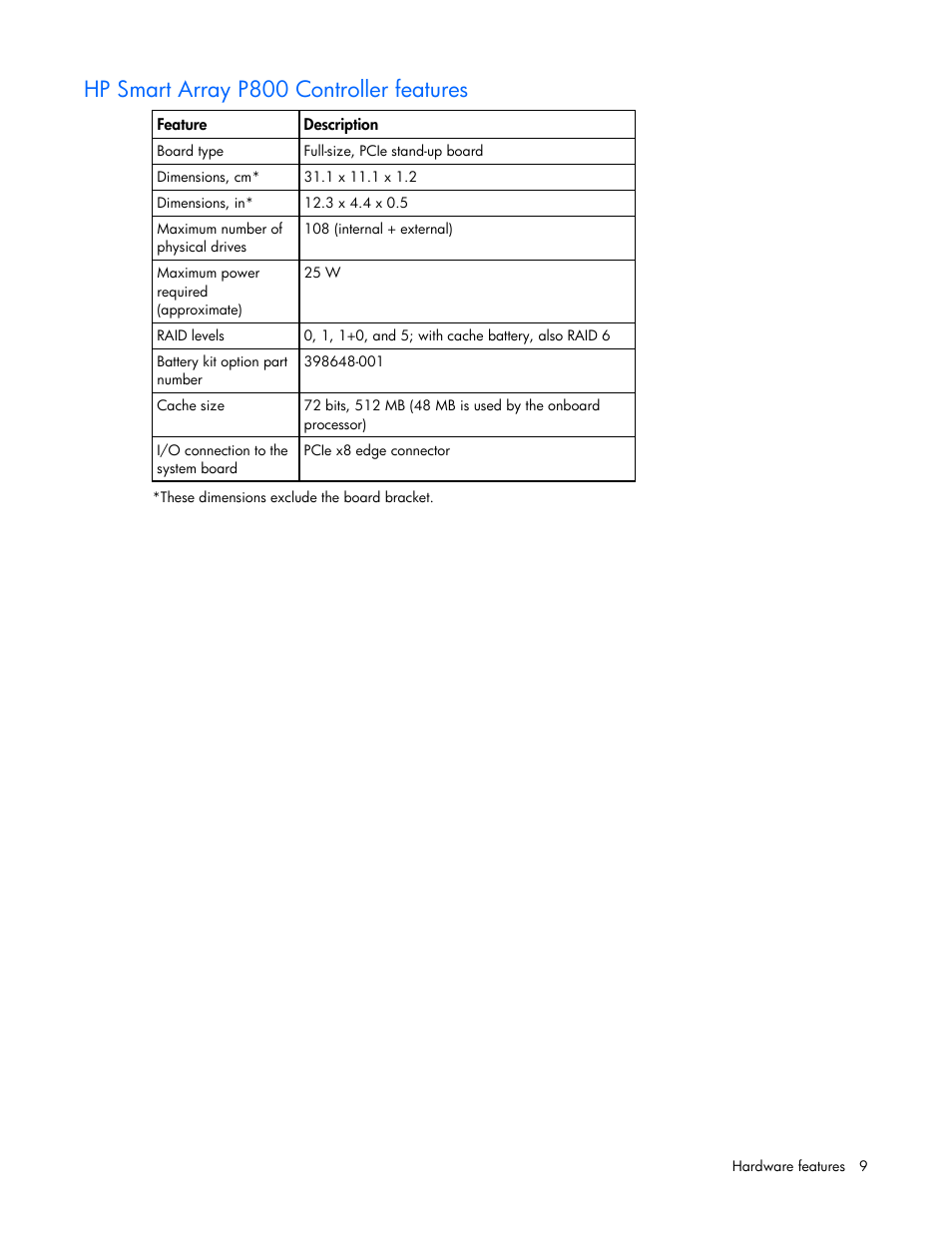 Hp smart array p800 controller features | HP Smart Array P800 Controller User Manual | Page 9 / 55